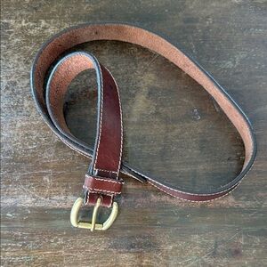 Vintage J Crew Classic,  Stitched Brown Leather Belt with solid brass Buckle